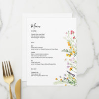 Wildblumen Moderne Speisekarte mit Monogramm auf d