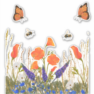 Wildblumen Mohn Butterflies Bienen Aufkleber