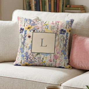 Wildblumen-Monogramm Botanisch Kissen