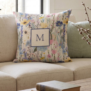 Wildblumen-Monogramm Botanisch Kissen