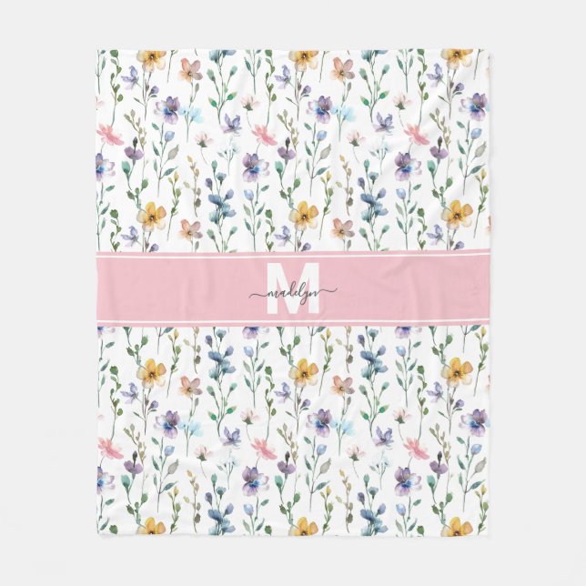 Wildblumen-Monogramm Fleecedecke (Vorderseite)