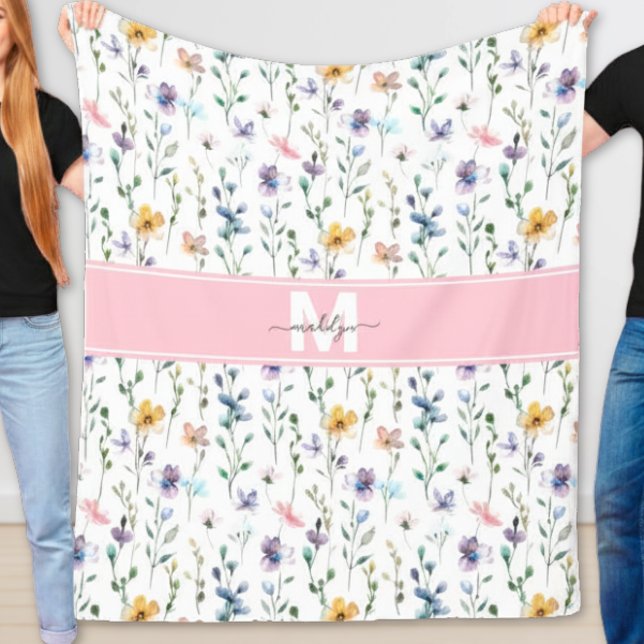 Wildblumen-Monogramm Fleecedecke (Wildflower Monogram Fleece Blanket)