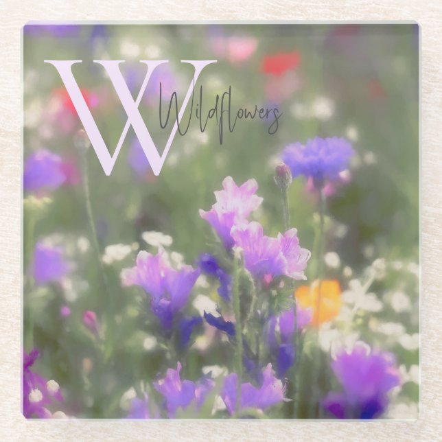 Wildblumen Monogramm Glasuntersetzer (Vorderseite)