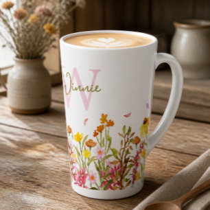 Wildblumen-Monogramm Hohe Latte-Macchiato-Tasse Milchtasse