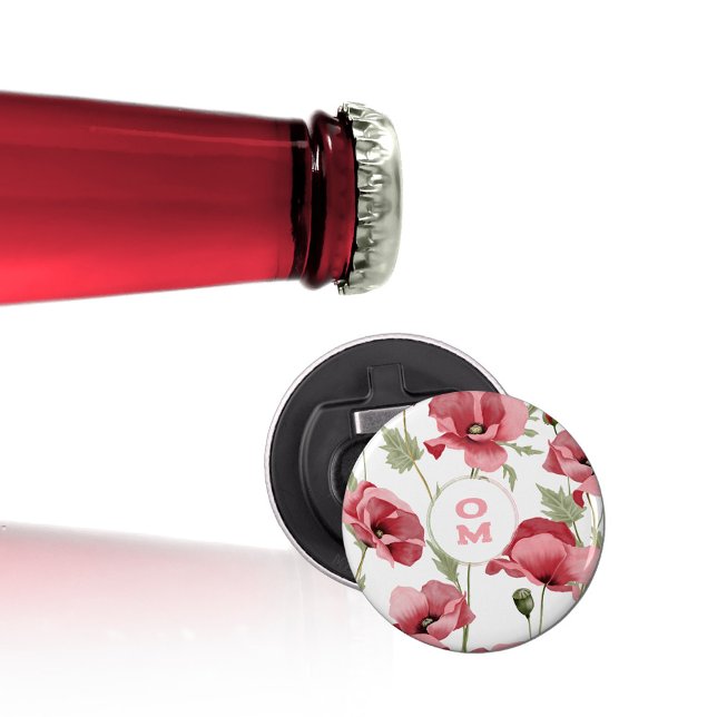 Wildblumen-Monogramm Rosa Mohn Flaschenöffner (Wildflower Monogram Pink Poppy Bottle Opener ©Susanne Sachers - Sunny Mind Design 🌞)