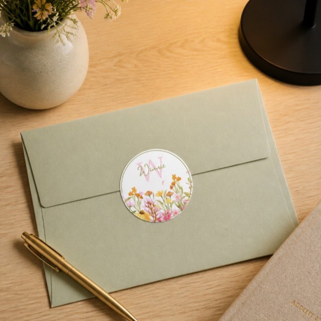 Wildblumen-Monogramm Runder Aufkleber (Von Creator hochgeladen)