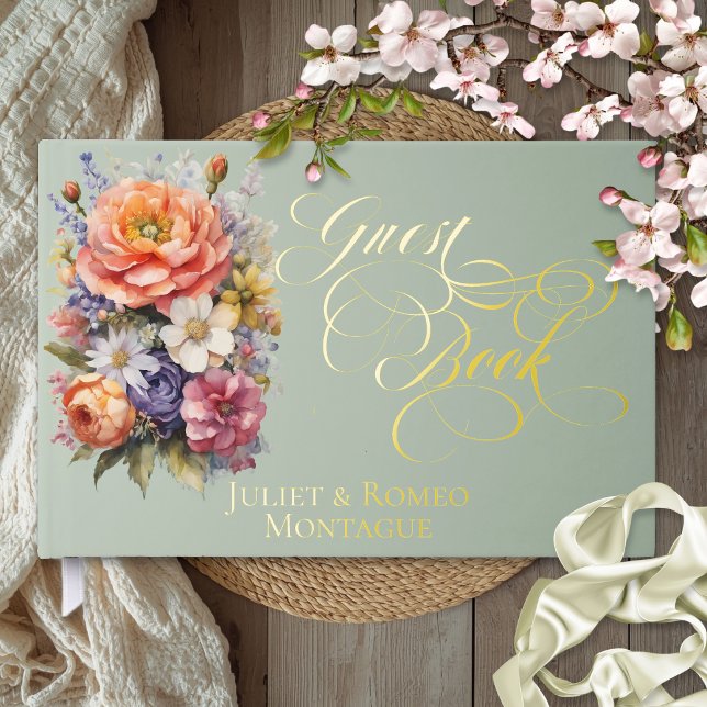 Wildblumen & Monogramm - Salbei-Folie Gästebuch (Von Creator hochgeladen)