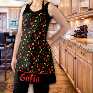 Wildblumen Muster Mohn schwarz Schürze