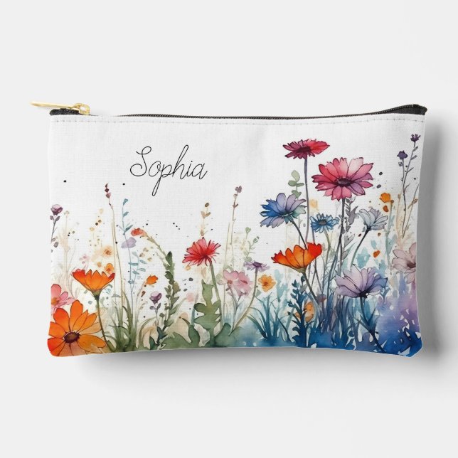 Wildblumen Name des Aquarellblumenmusters Zubehörtasche (Vorderseite)