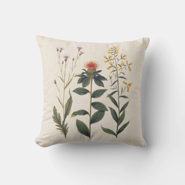 Wildblumen-Natur-Liebhaber-Antiken-Druck Kissen (Vorderseite)