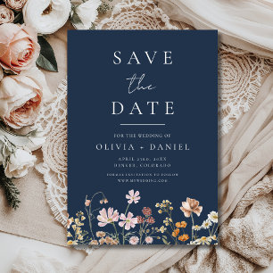 Wildblumen Navy Blau Boho Save the Date
