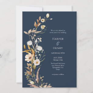 Wildblumen Navy Blue Boho Botanische Hochzeit Einladung