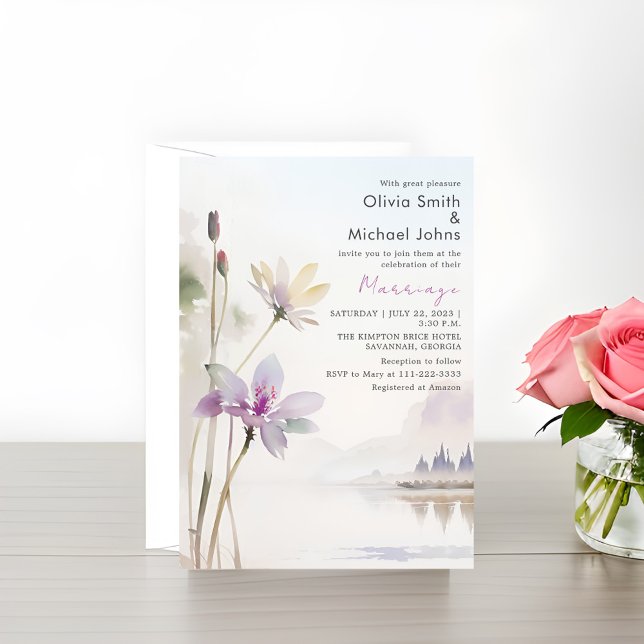 Wildblumen Neutrale Farben Wasserfarbenhochzeit Einladung (Von Creator hochgeladen)