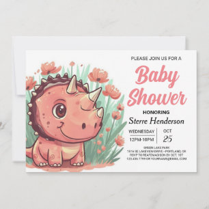 Wildblumen Niedlich Dinosaur Girl Babydusche Einladung