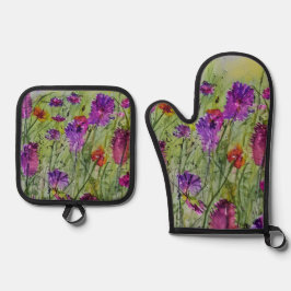Wildblumen Ofen Mitt und Potholder Set