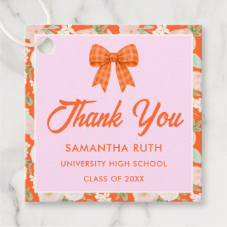 Wildblumen Orange Gingham Schleife Abschlussfeier Geschenkanhänger