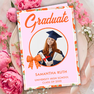 Wildblumen Orange Gingham Schleife Foto Abschlussf Karte