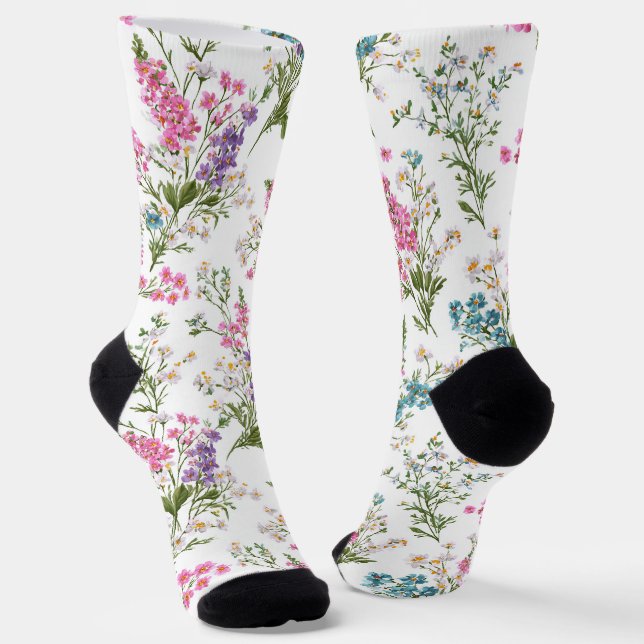 Wildblumen-Pastell-Frühlingsblumenmuster  Socken (Gewinkelt)