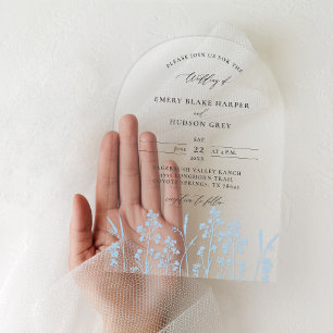 Wildblumen Peri Blue Modern Arch Clear Wedding Acryleinladungen