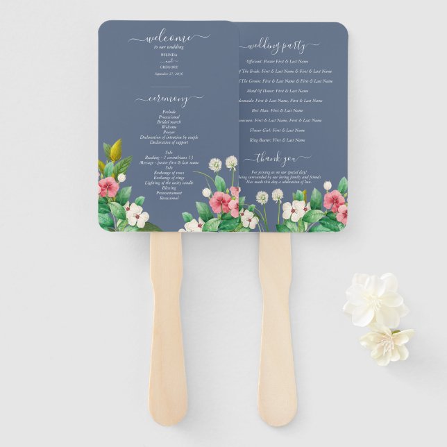 Wildblumen Periwinkle Dusty Blue Wedding Programm Fächer (Vorne und Hinten)