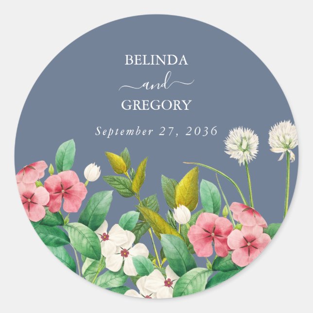Wildblumen Periwinkle Dusty Blue Wedding Runder Aufkleber (Vorderseite)