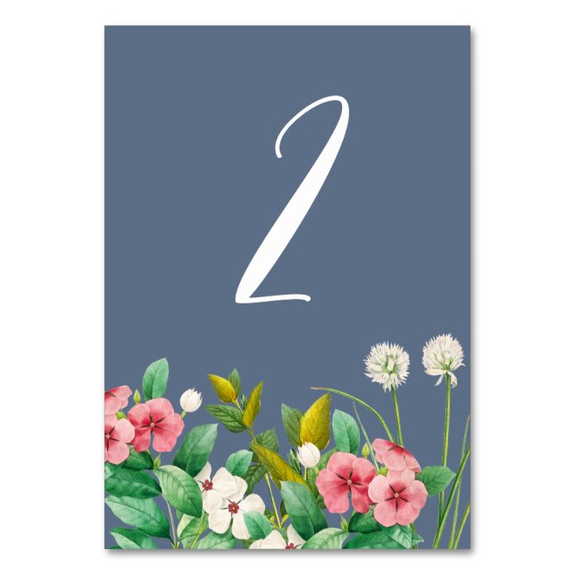 Wildblumen Periwinkle Dusty Blue Wedding Tischnummer (Vorderseite)