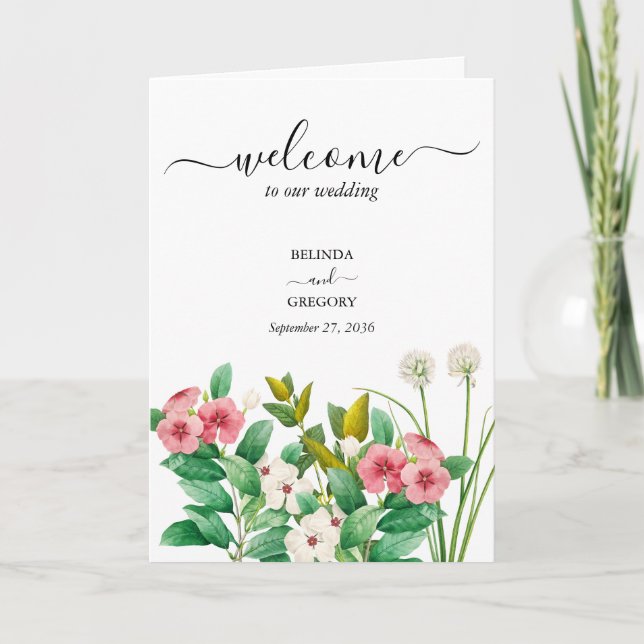 Wildblumen Periwinkle Hochzeitserlass Programm (Vorderseite)