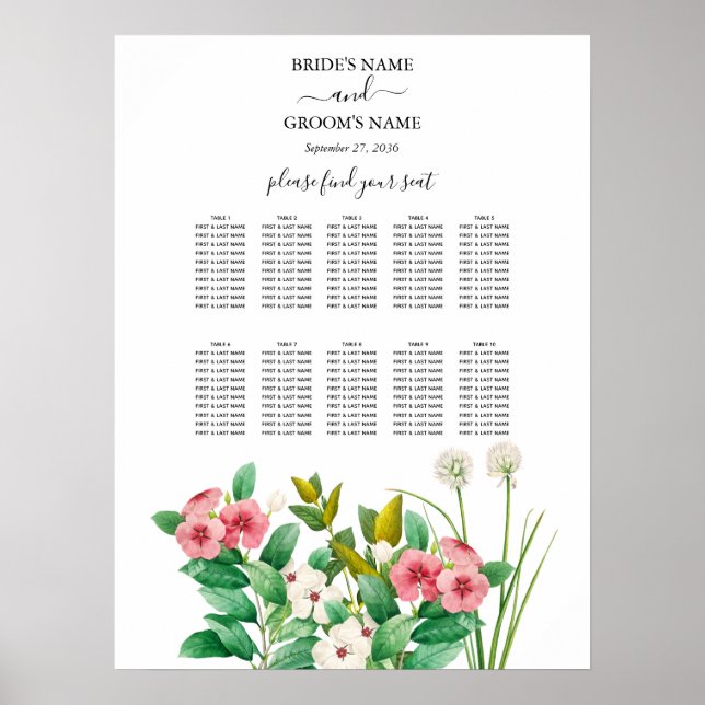 Wildblumen Periwinkle Hochzeitstabelle Poster (Vorne)