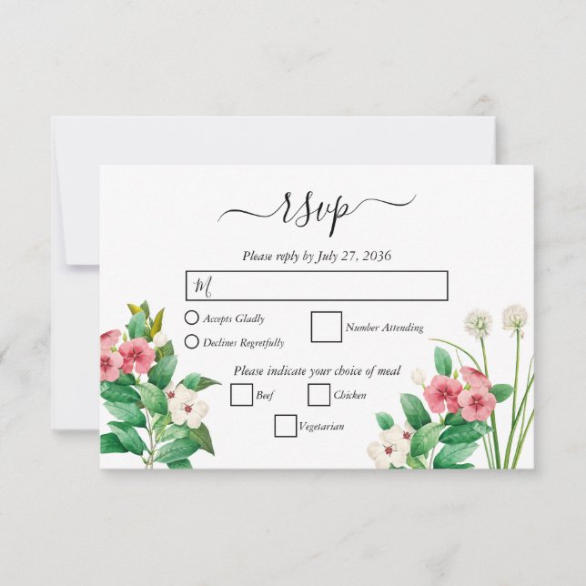 Wildblumen Periwinkle Wasserfarbenhochzeit RSVP Karte (Vorderseite)