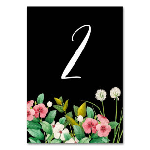 Wildblumen Periwinkle Watercolor Black Wedding Tischnummer