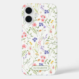 Wildblumen Personalisiert Name weiß iPhone 16 Hülle