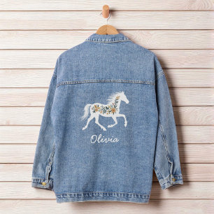 Wildblumen-Pferd mit Ihrem Namen Country Western Jeansjacke