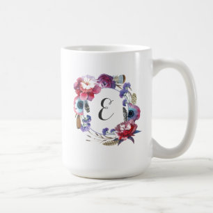 Wildblumen-Pfingstrose-Blumen mit Federn Monogra Kaffeetasse