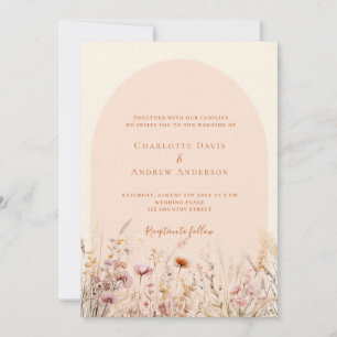 Wildblumen Pfirsichbeige Foto Luxushochzeit Einladung