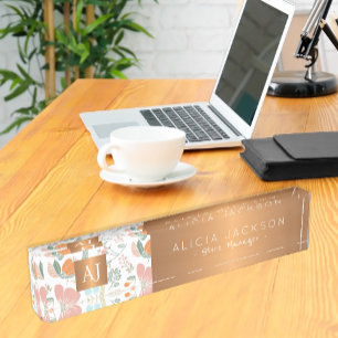 Wildblumen pfirsichfarbenes Kupfergold mit Monogra Namensplakette