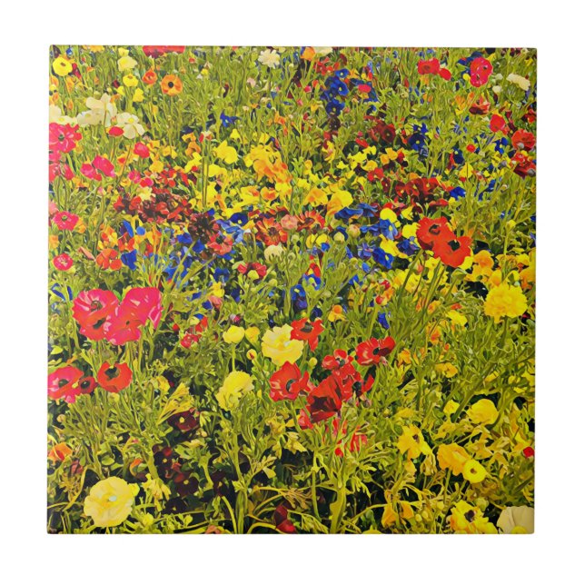 Wildblumen pflücken farbenfrohe Blume Festival Fliese (Vorderseite)