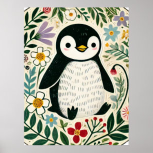 Wildblumen-Pinguin-Liebhaber-Illustration Poster