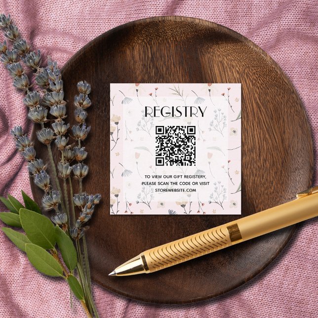 Wildblumen Pink Girl Baby Shooting Registrierung Q Begleitkarte (Wildflowers on Pink Girl Baby Shower Registry QR Code Enclosure Cards)