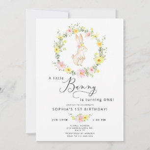 Wildblumen pink Little Bunny 1. Geburtstag Einladung