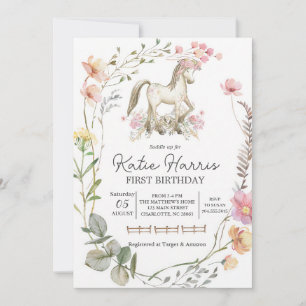 Wildblumen-Pony-Geburtstag Einladung