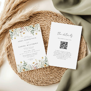 Wildblumen QR-Code Hochzeit Einladung