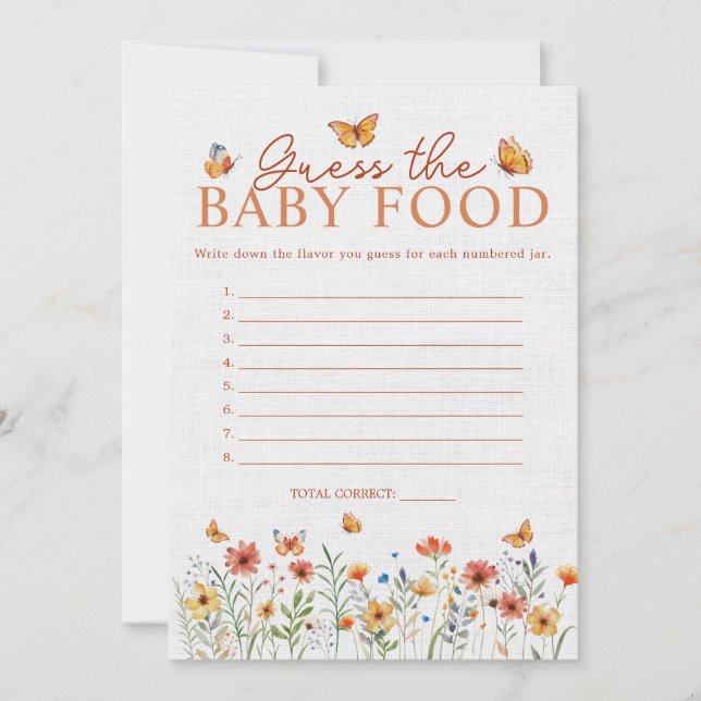 Wildblumen Raten Sie Baby Food Baby Duschkarte Einladung (Vorderseite)