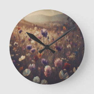 "Wildblumen" Retro, Moody, Runde Wanduhr