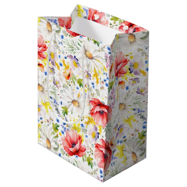 Wildblumen - Romantische farbenfrohe Blume Mittlere Geschenktüte (Rückseite Schrägansicht)