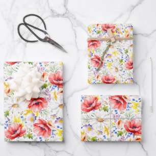 Wildblumen - Romantische Farbige Wiesenblumen Geschenkpapier Set