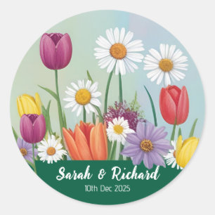 Wildblumen Romantische Garten Hochzeit im Frühling Runder Aufkleber