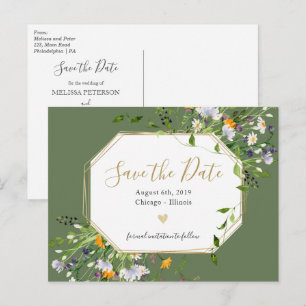 Wildblumen Romantische Save the Date Postkarte