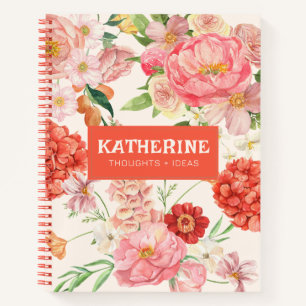 Wildblumen rosa Aquarell floral chic Name Notizbuch