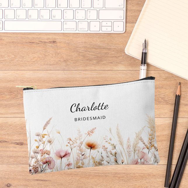 Wildblumen rosa Beige Brautjungname Zubehörtasche (Von Creator hochgeladen)
