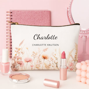 Wildblumen Rosa Beige Monogramm Zubehörtasche